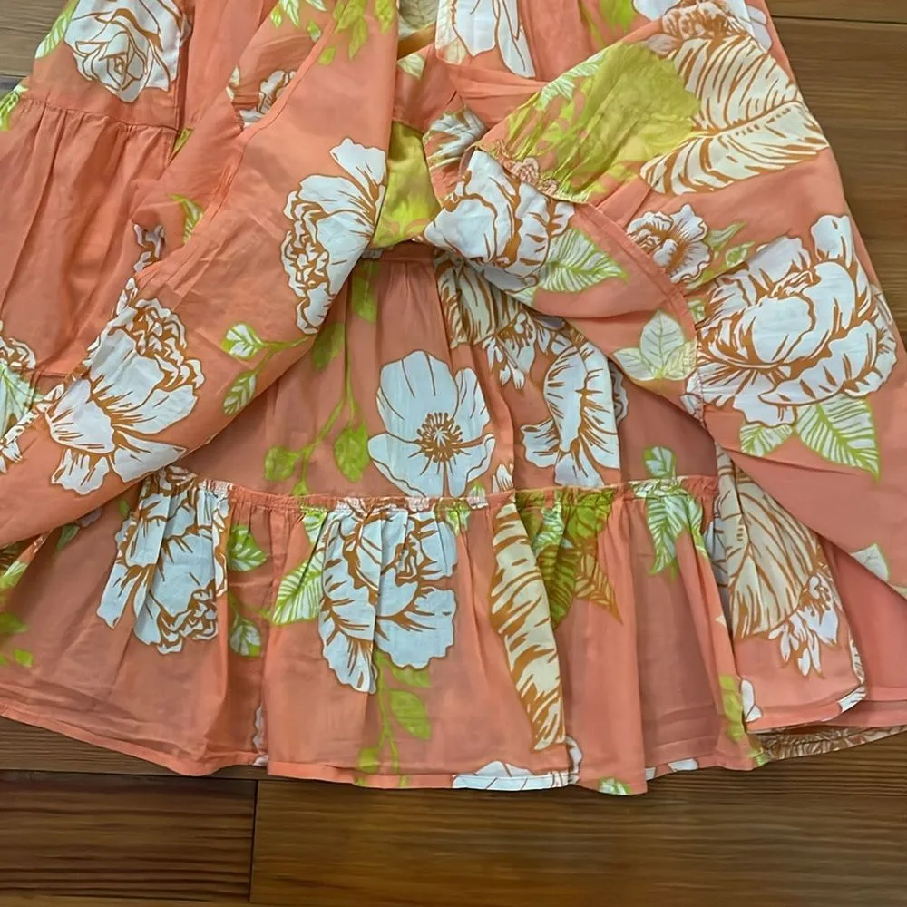 True Destinations Coral Floral Swimsuit Cover Up Womens Size Small Beach Orange - Image 10
