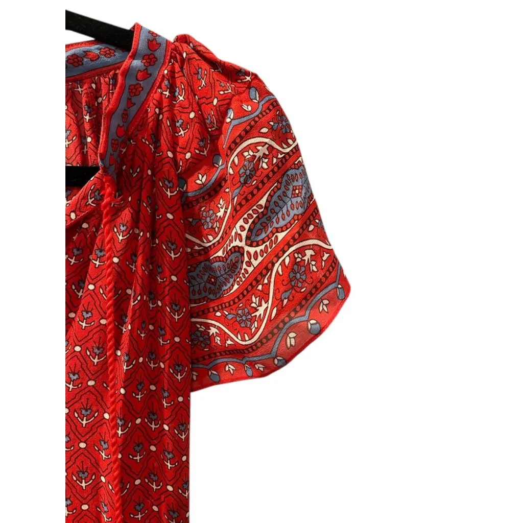 Ulla Johnson Neela Tassel Silk Dress Size Small Georgette Midi Scarlet Red Scarf - Image 6