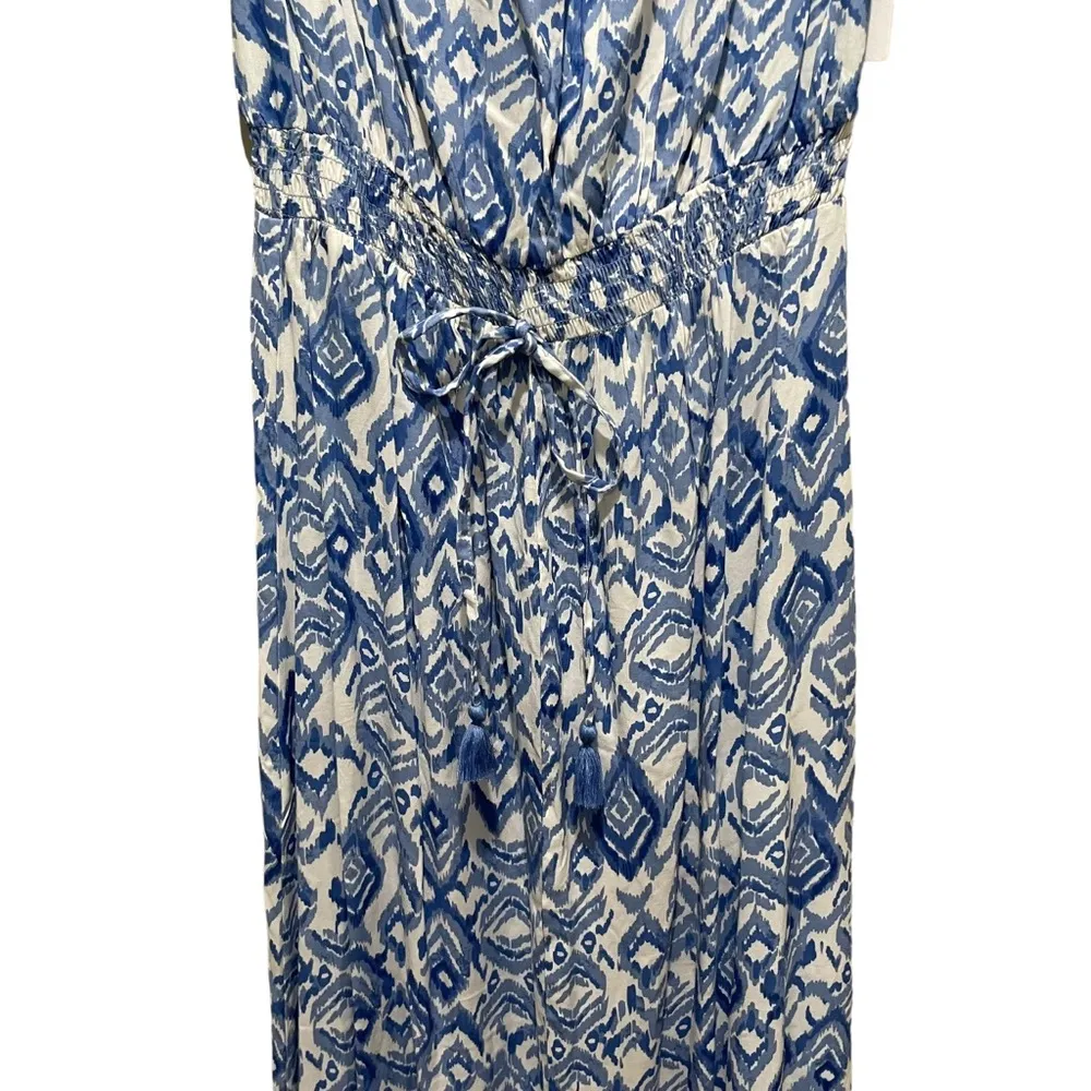 Jessica Simpson  Strapless Printed Maxi Dress Blue and White Size Medium - Image 4