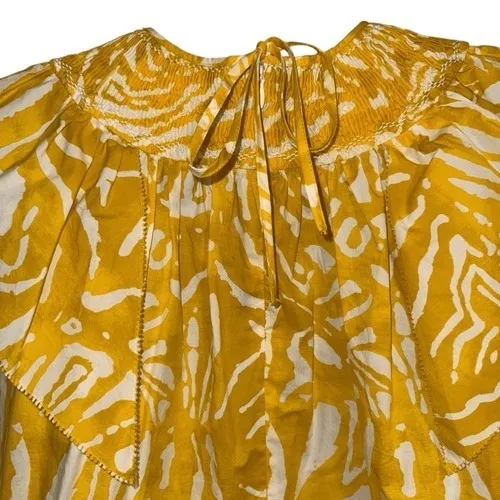 HUNTER BELL Kinser Mustard Yellow and Whit6e Flutter Sleeve Blouse EUC Size XS - Image 6