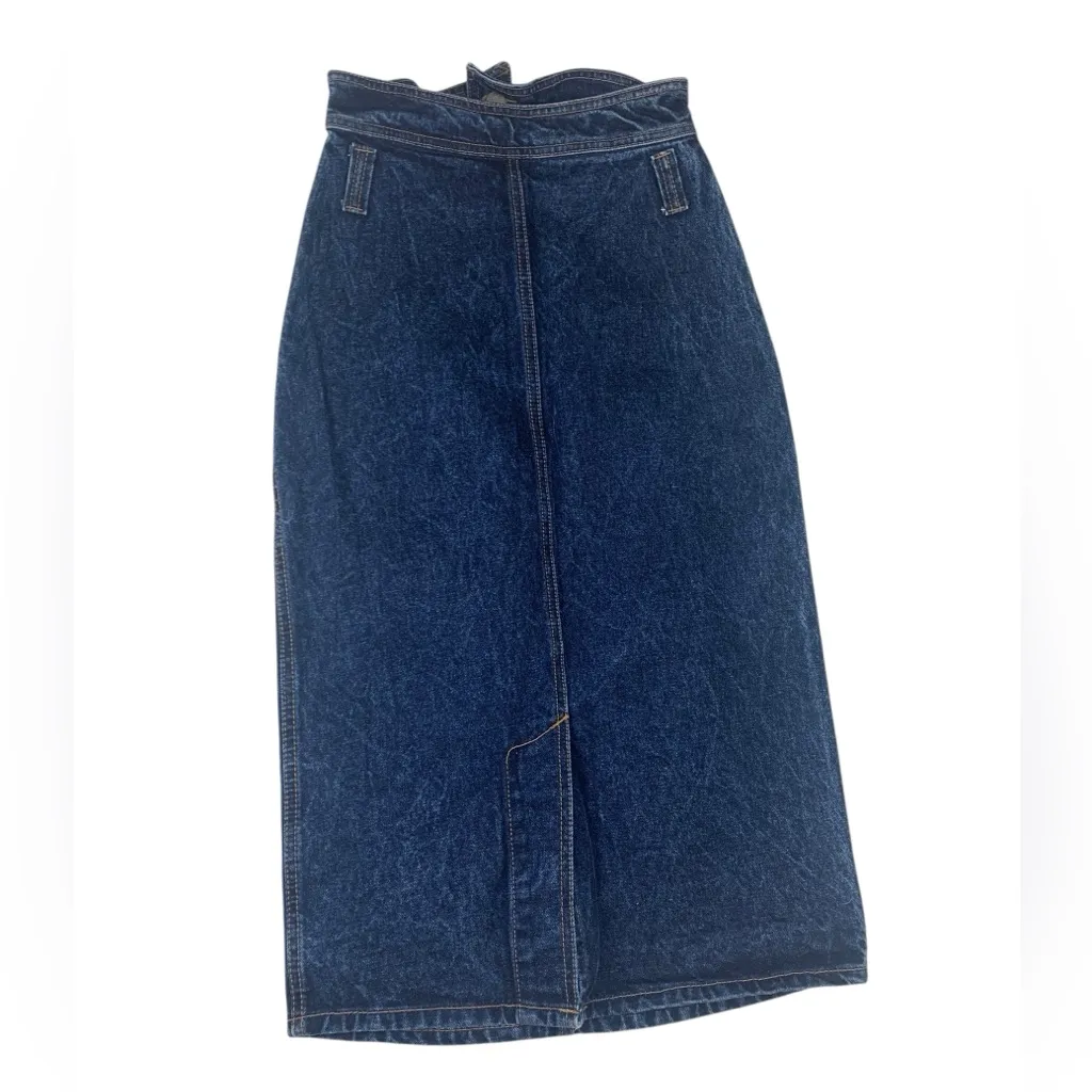 Jordache size 7 24 vintage acid wash Dark Blue Denim Skirt pencil retro 90s fold - Image 2