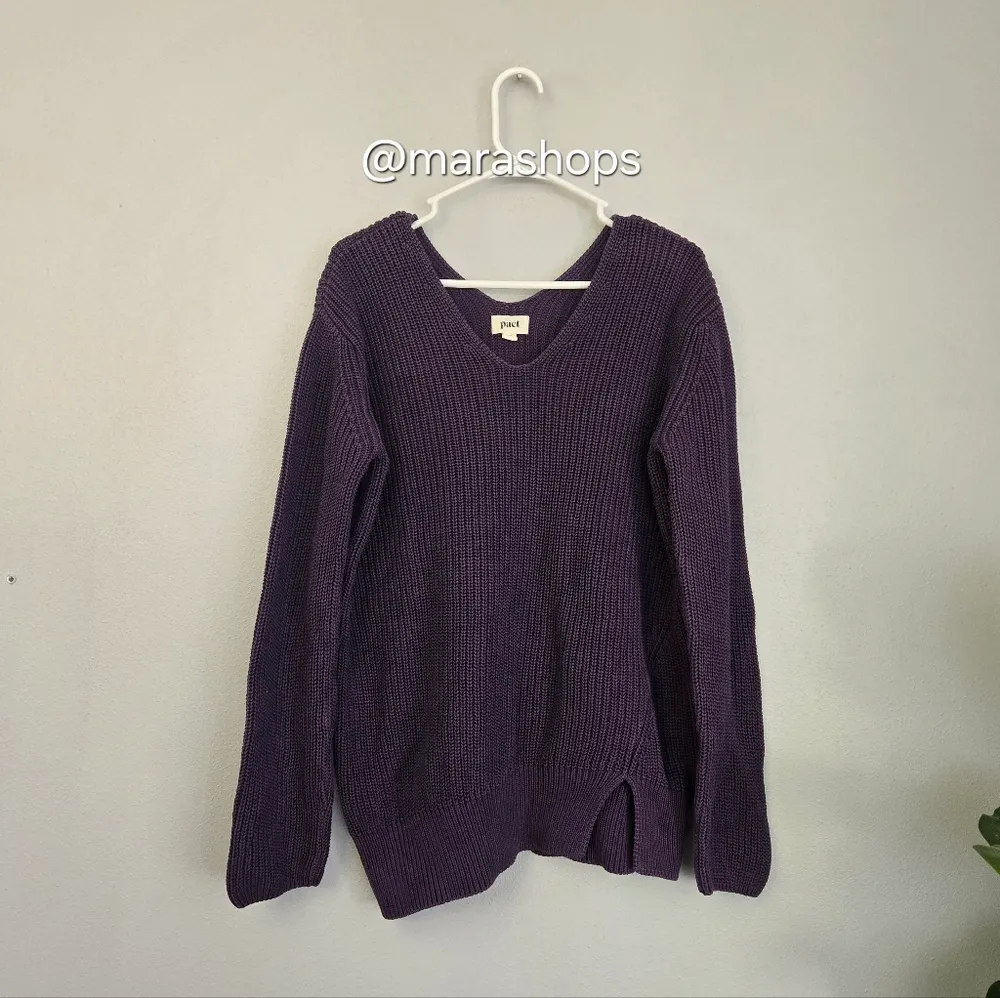 Pact Double V-Neck Tunic Sweater Purple - Image 3