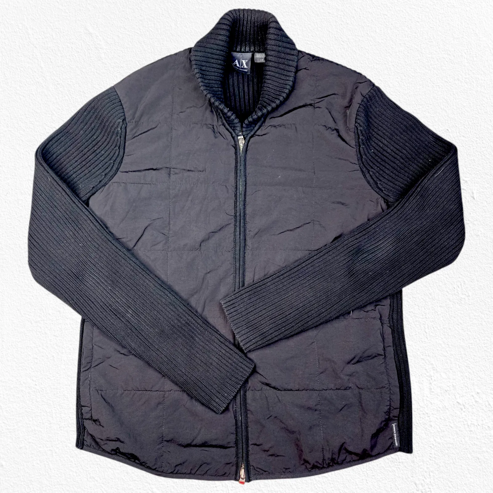 Armani Exchange Black Ribbed Knit Double Zipper Puffer Front Jacket Size Large - Image 2