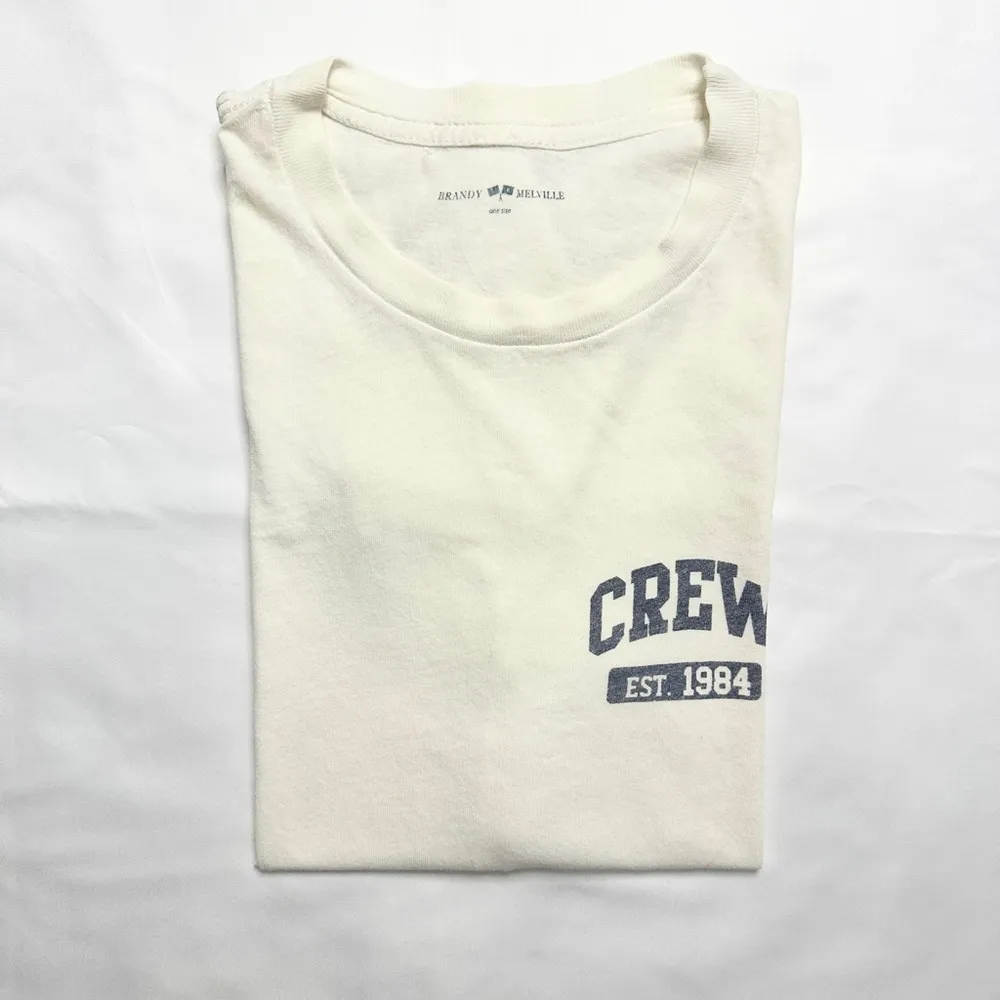 Vintage  Short Sleeve "Crew" Graphic Tee - White/Navy - Image 6