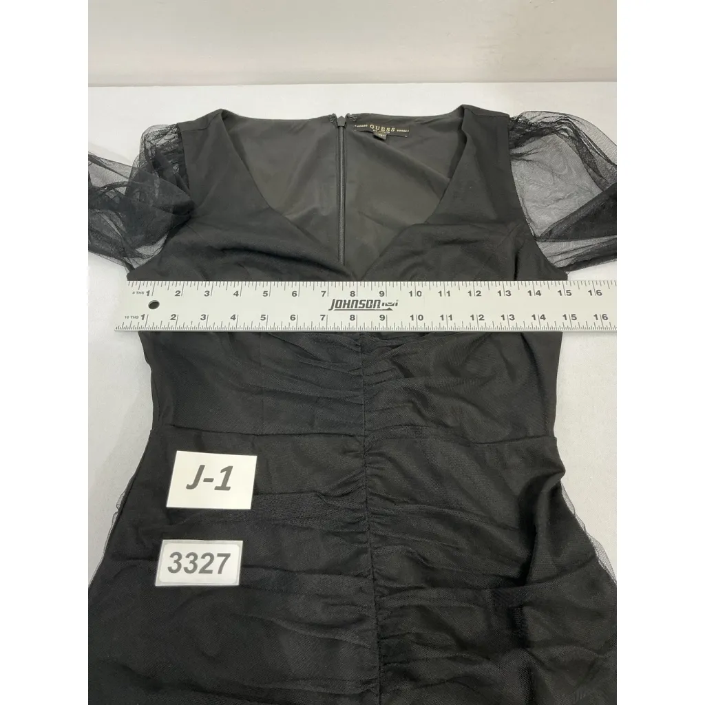 Womans Guess Extra Small Black V Neck Rushed Zip Shear Knee Length Party Dress - Image 6