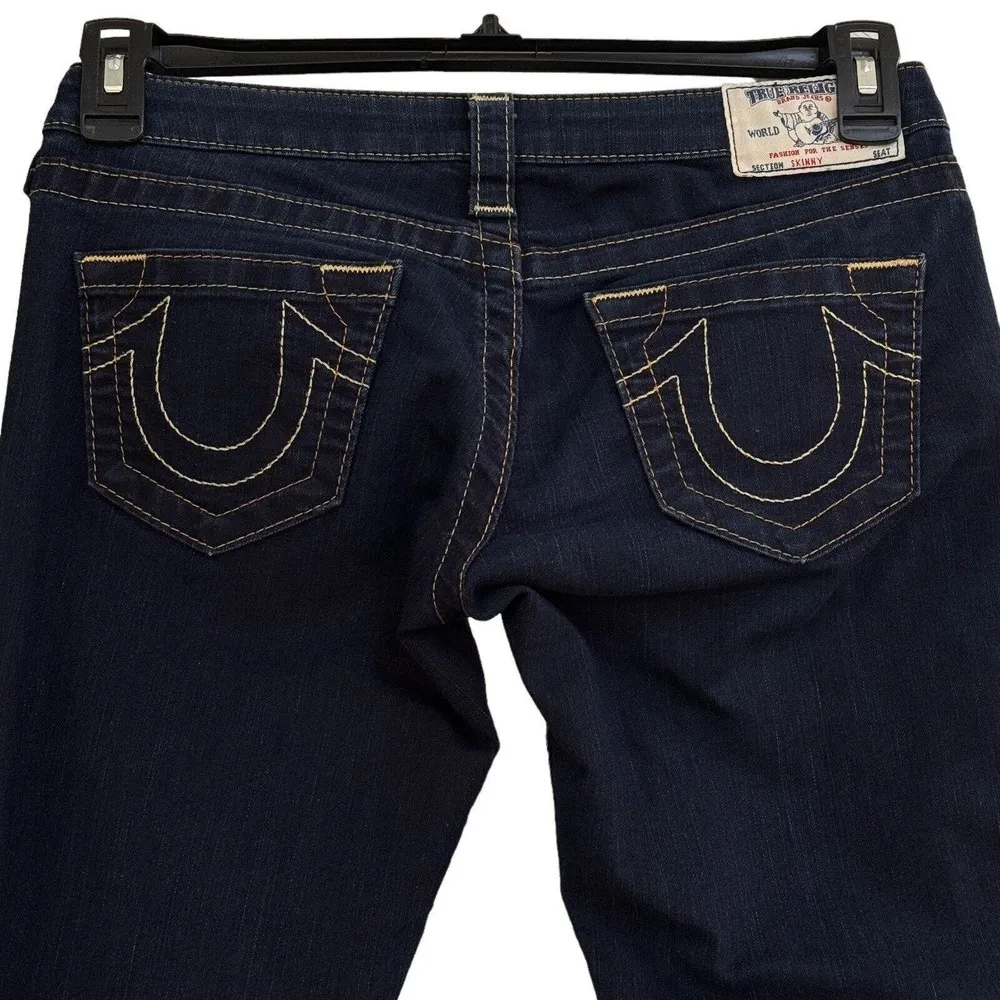 True Religion SZ 27 Skinny Jeans Low-Rise Embroidered Pockets Zip-Fly Dark Wash - Image 8