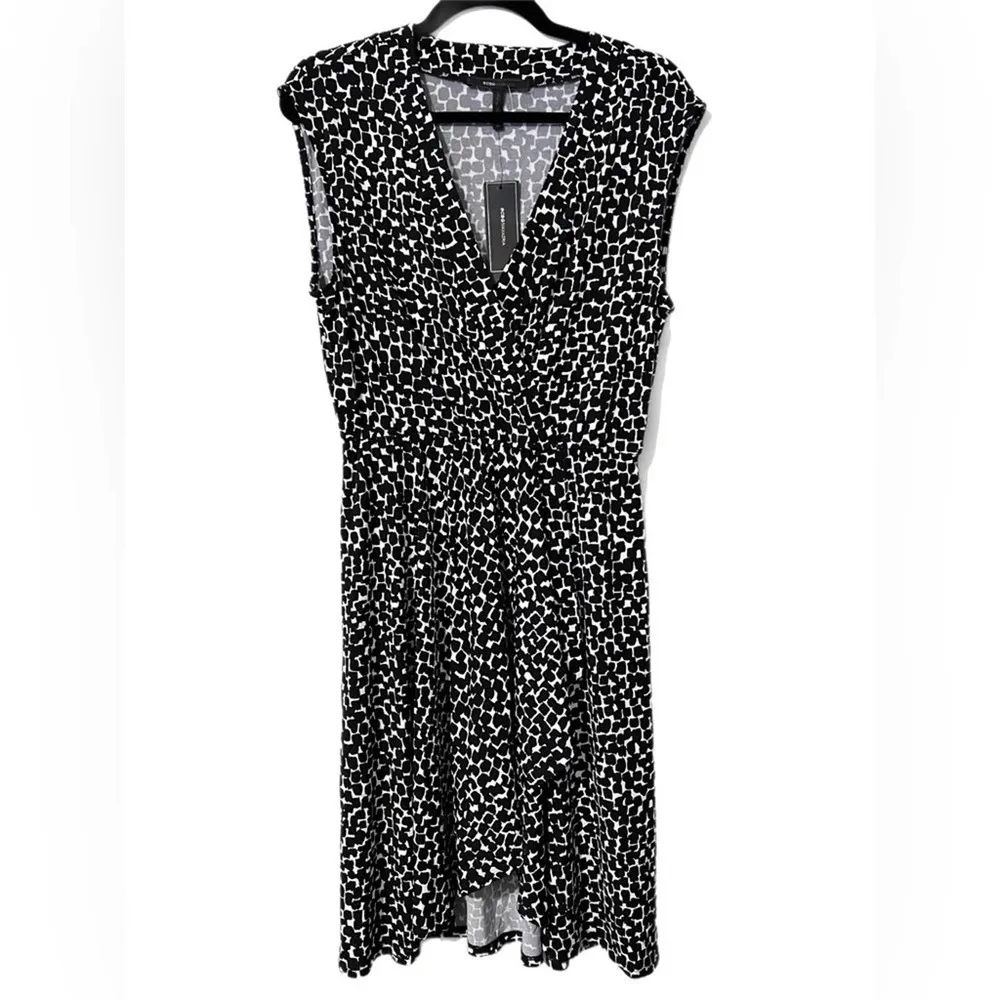 BCBG MaxAzria medium high low wrap dress black combo spotted design open front - Image 11