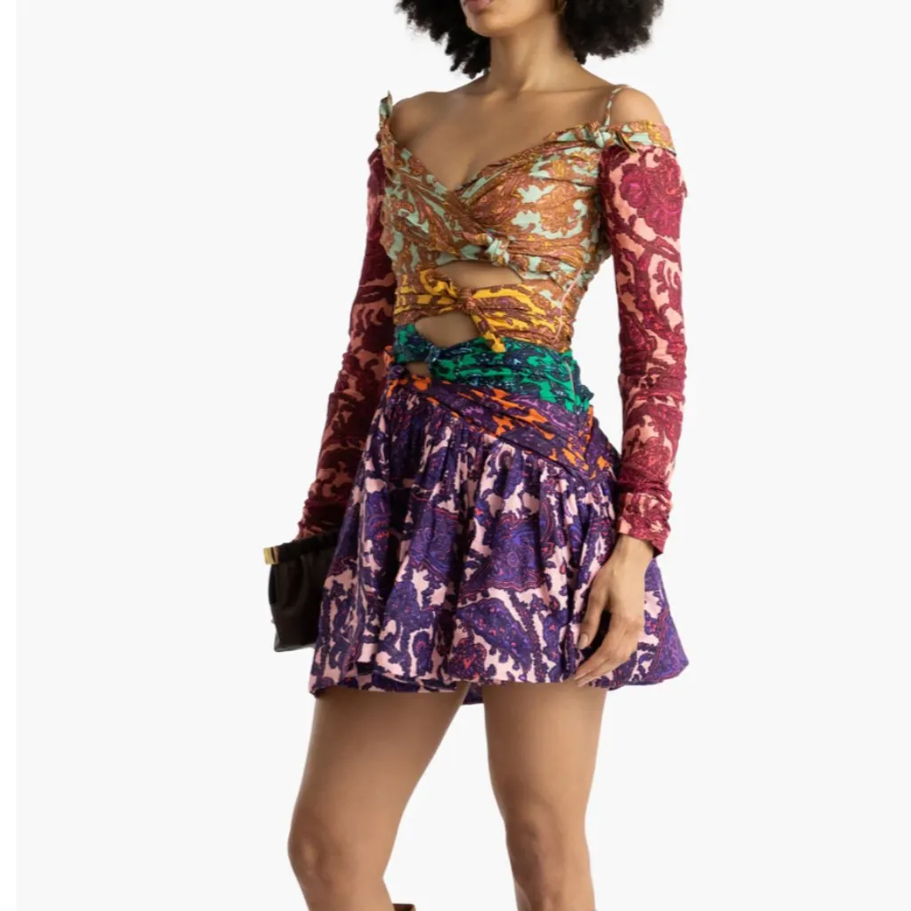 NWT ZIMMERMANN Cold-shoulder knotted paisley-print linen mini dress - Image 2