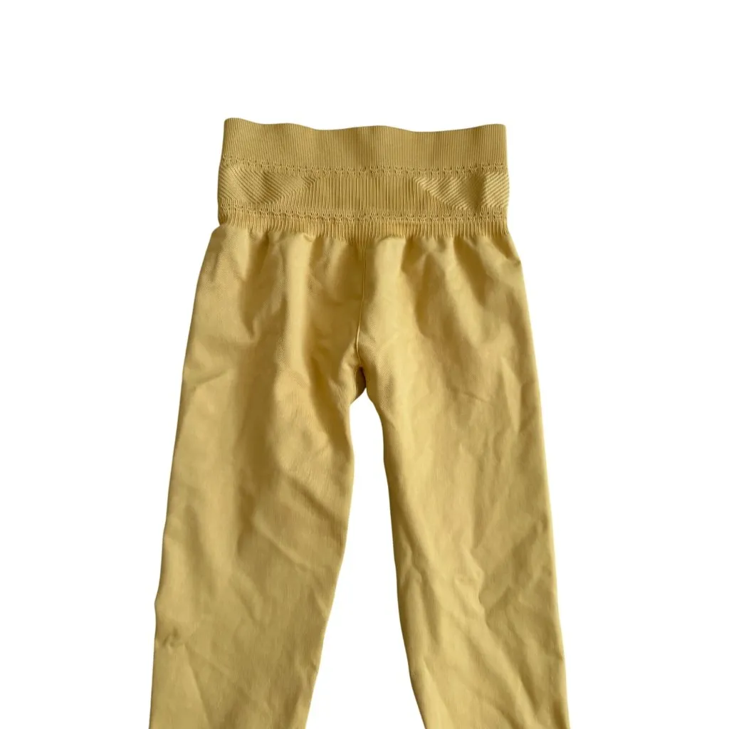 GYMSHARK Marigold Yellow Crochet Trim Crop Leggings Tights Size Small - Image 3