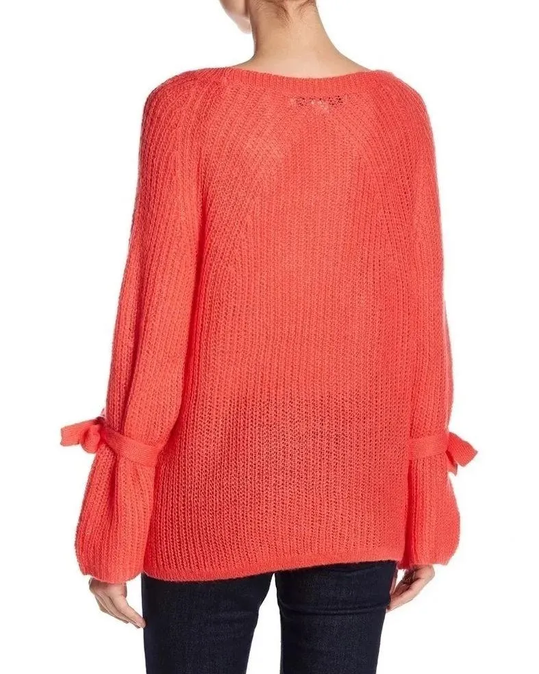 Naadam Open Knit Bell Sleeve Tie Sweater Top - Image 2