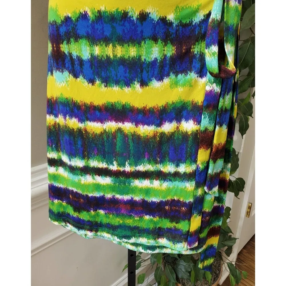 Calvin Klein Women's Multi Tie Dye Short Sleeve Wrap Collar Knee Length Dress S - Image 5