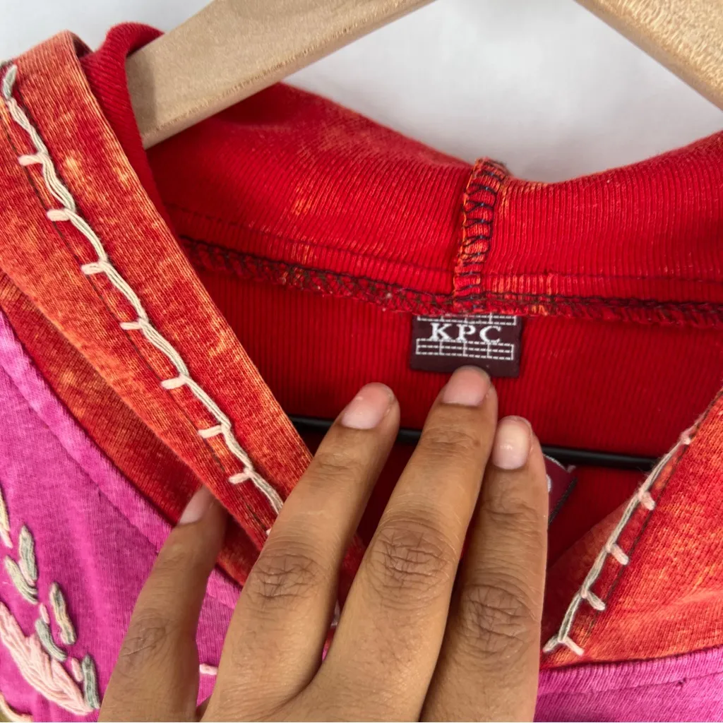 MPC Colorful Patchwork Embroidered Stitching‎ Sip Front Hooded Jacket Artsy Pink - Image 10