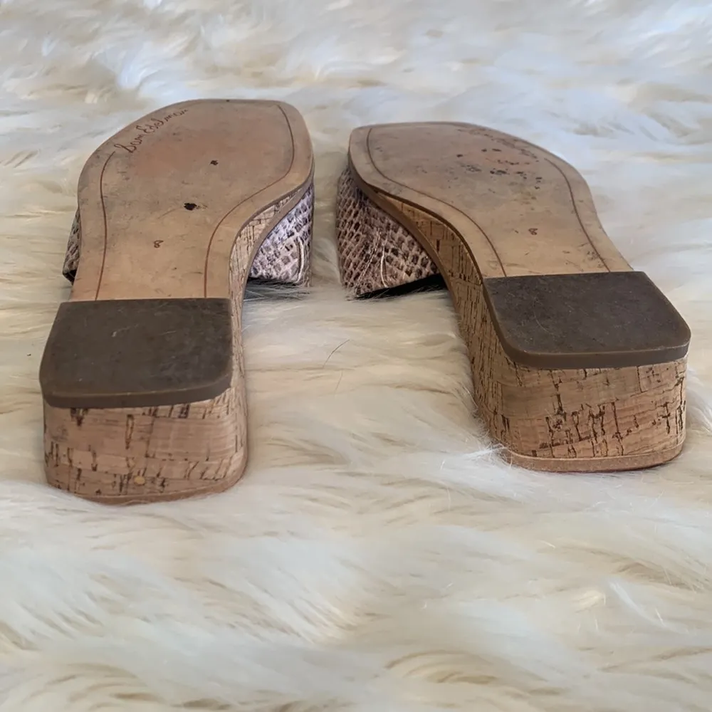 SAM EDELMAN Beige Snakeskin Valery Square Toe Wedge Slip On Slides Sandals 8 M - Image 5