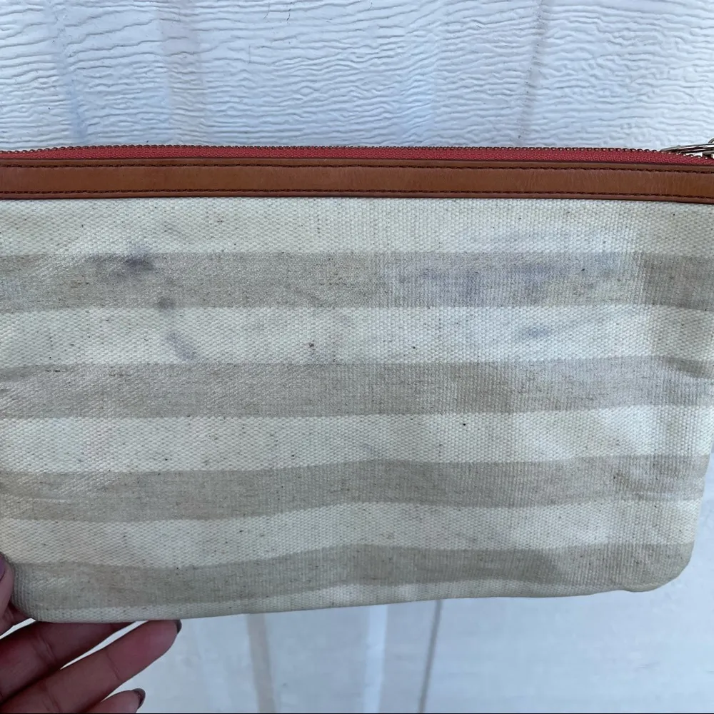 Fossil Women’s Purse Beige Stripe Crossbody Adjustable Strap - Image 5