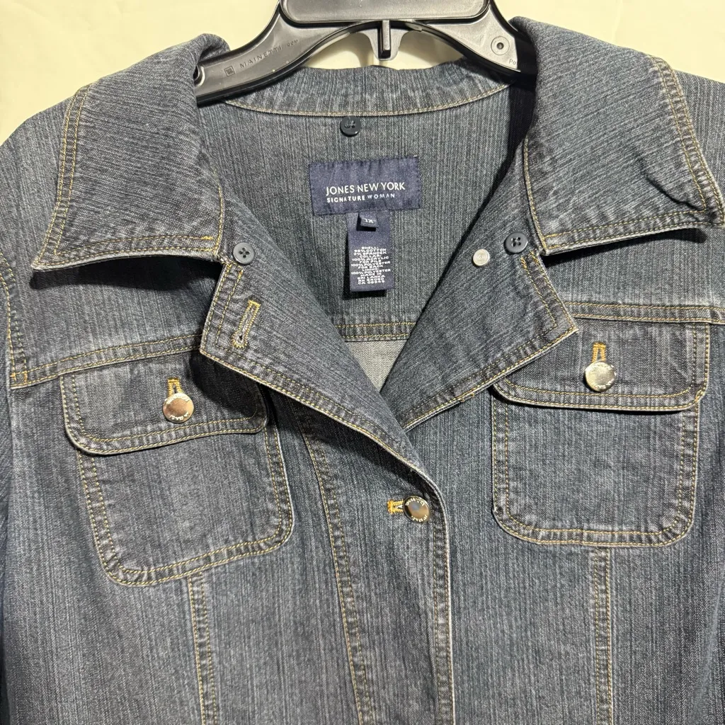 Jones NY Signature Women Dark Blue Jean Jacket Size 1X - Image 6