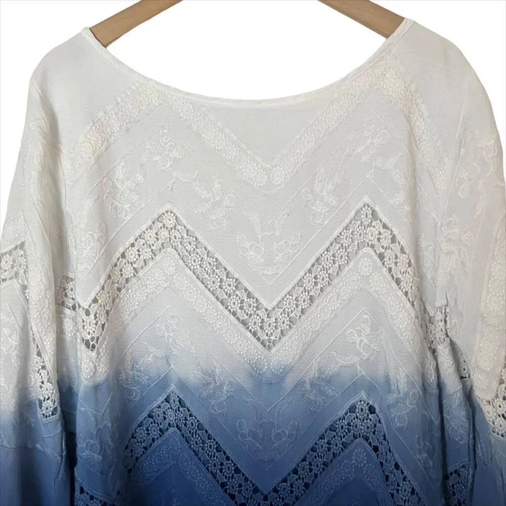 NWT Flowers of Romance Dip Dye Ombre Mini Dress in Blue White Size Medium - Image 3