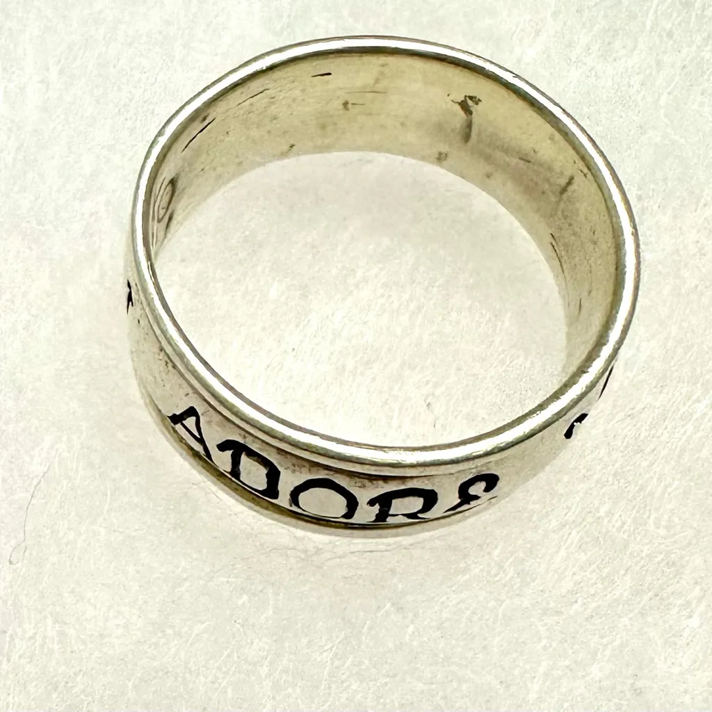 Vintage .925 Sterling Silver I ADORE YOU JE TADORE Ring Engraved Band Size 8 - Image 5