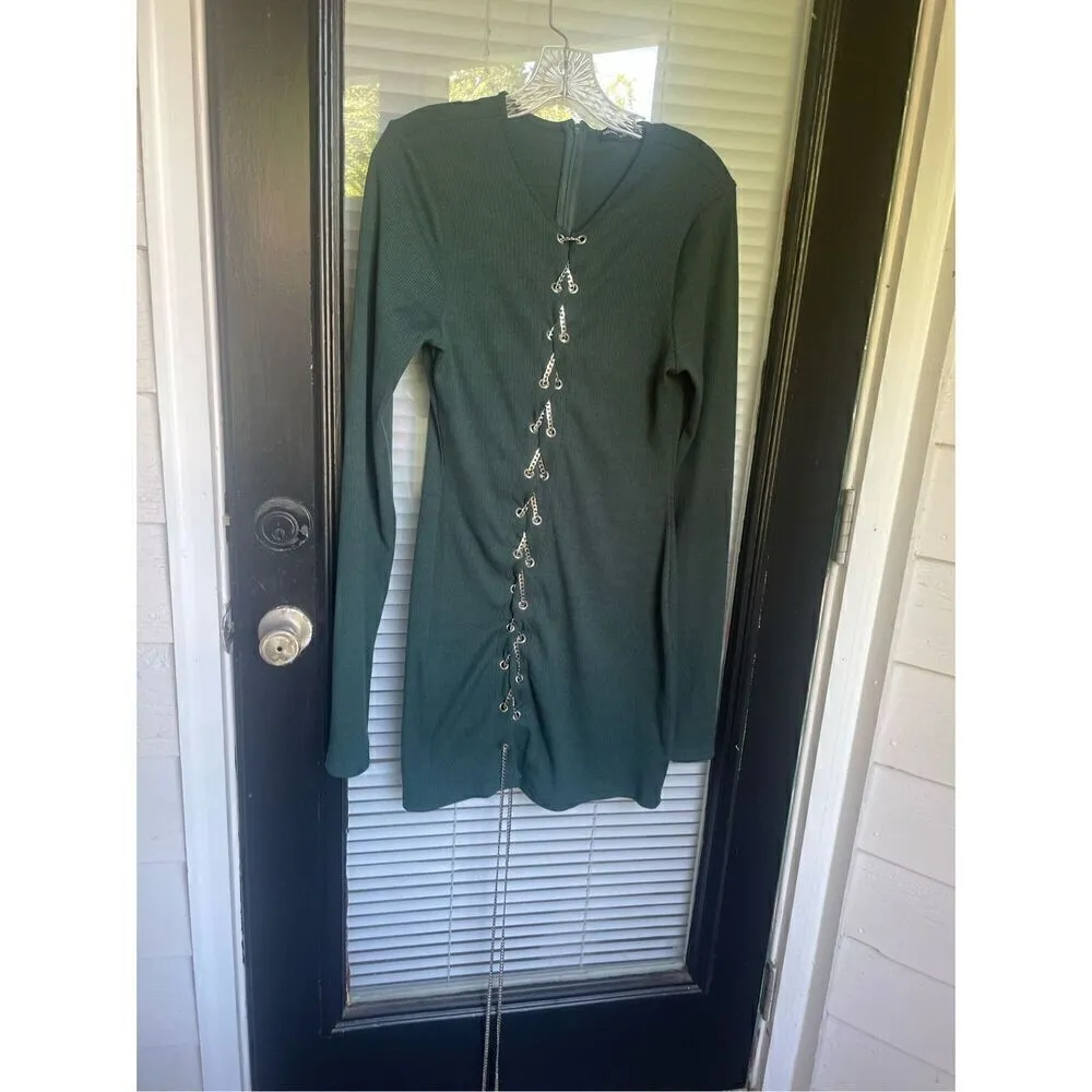 NWT Shane Justin Green Chain Lace Up mini Dress 2XL Party Size undefined - Image 14