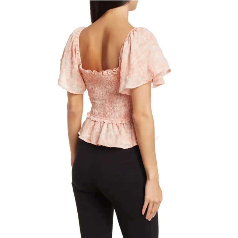 💕ASTR THE LABEL💕 Flutter Sleeve Smocked Top ~ Clay Multi Floral Medium M NWT - Image 4