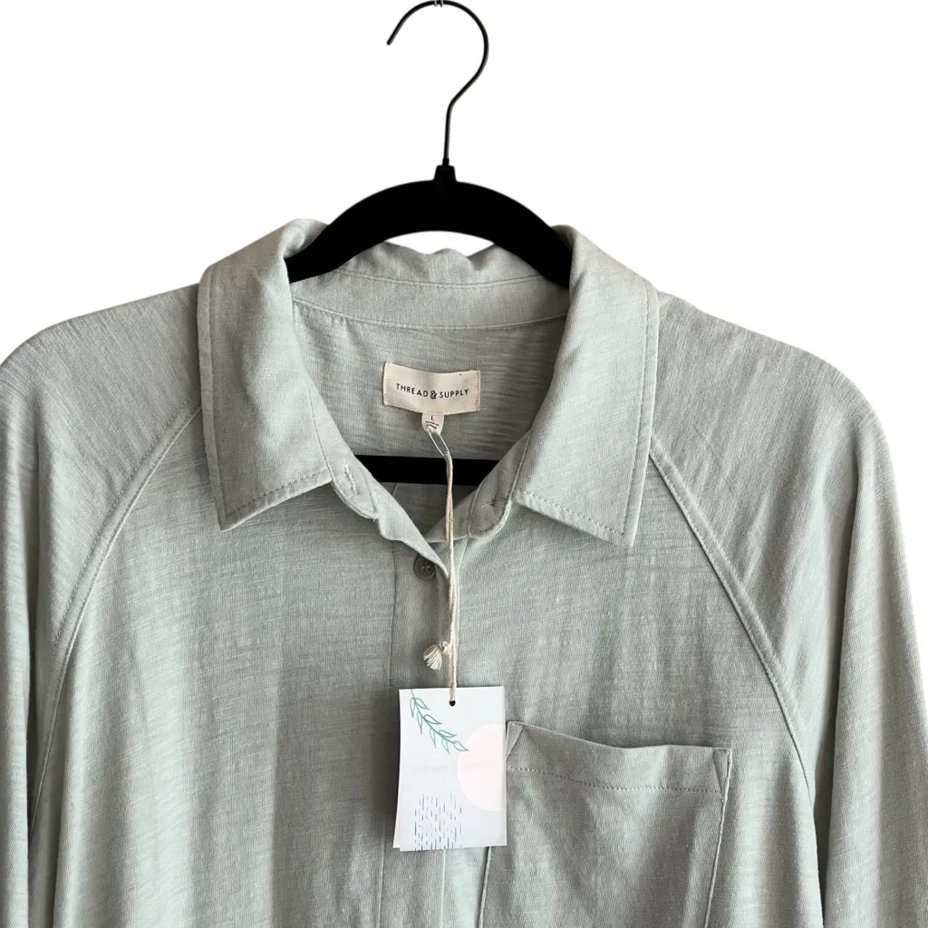 Thread and Supply Long Sleeve Button Up Shirt Women’s Size Large Green - Image 3