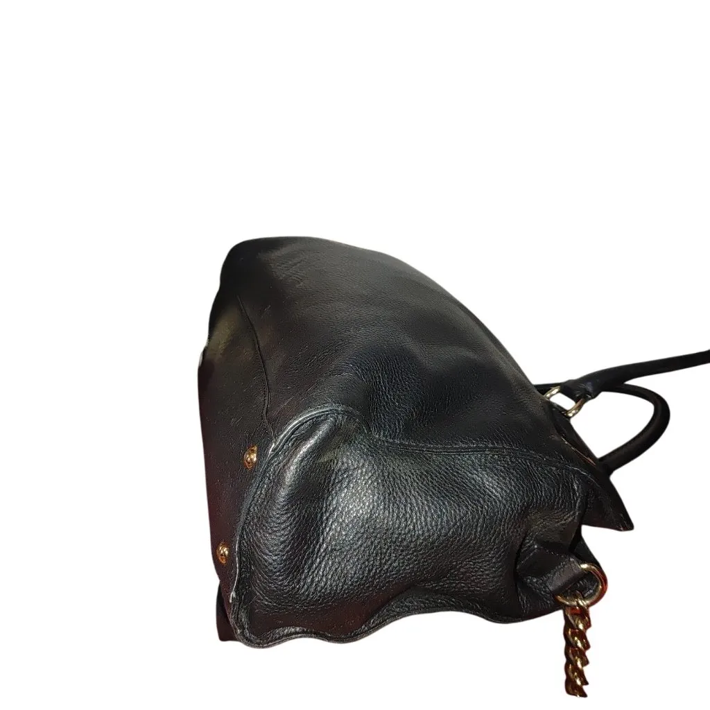 Michael Kors Satchel Hamilton Black Leather Handbag Gold Chain Strap Logo Plate - Image 8