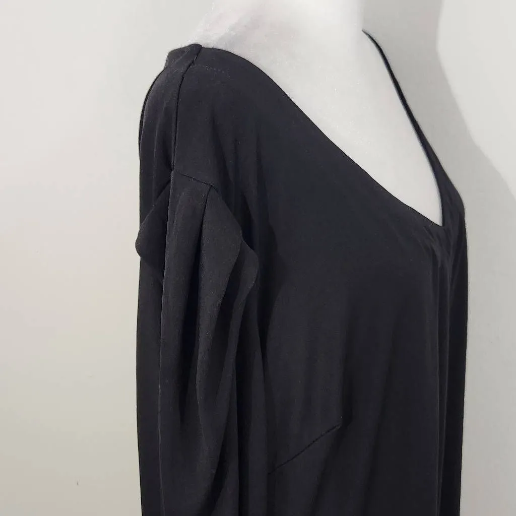 Ashley Stewart Black Blouse with Tie Sleeves and Pleated Shoulders Size 18/20 - Image 3