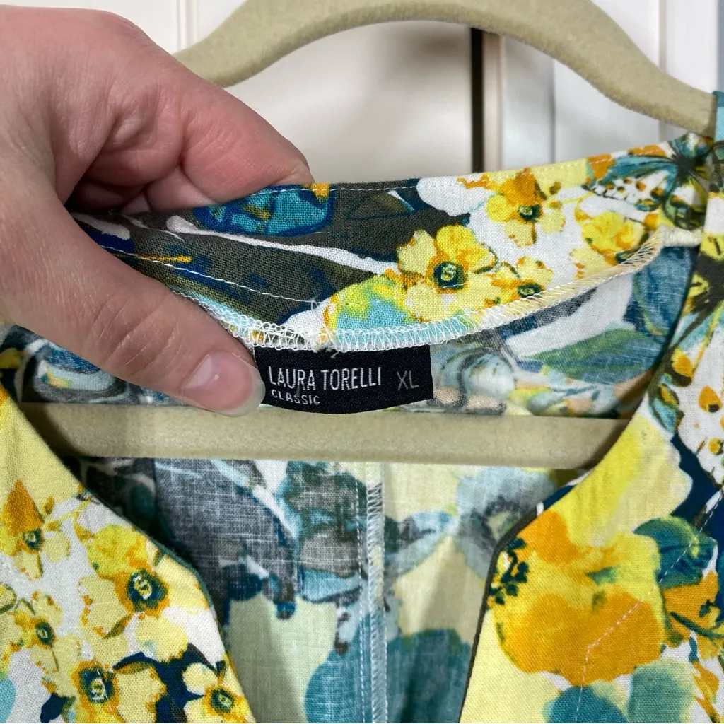 Laura Torelli Linen Viscose Blend Butterly Tie Waist‎ Dress Lagenlook Size XL Blue - Image 2