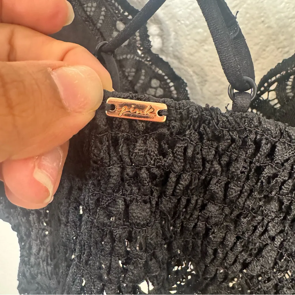 PINK Victoria's Secret Black Crochet Bralette - Image 4