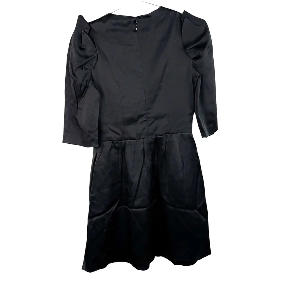 Carven Black Structured Square Neckline Puff Sleeve Silk Mini Dress Size 6 - Image 2