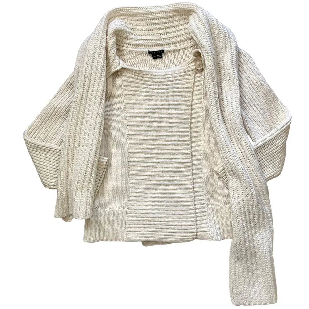Ivory White Carolyn Cardigan Sweater with Attached Muffler Scarf - Image 8
