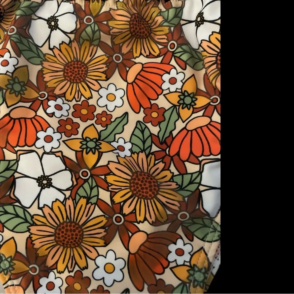 Retro Floral Orange and Brown Bikini Set Size L - Image 5