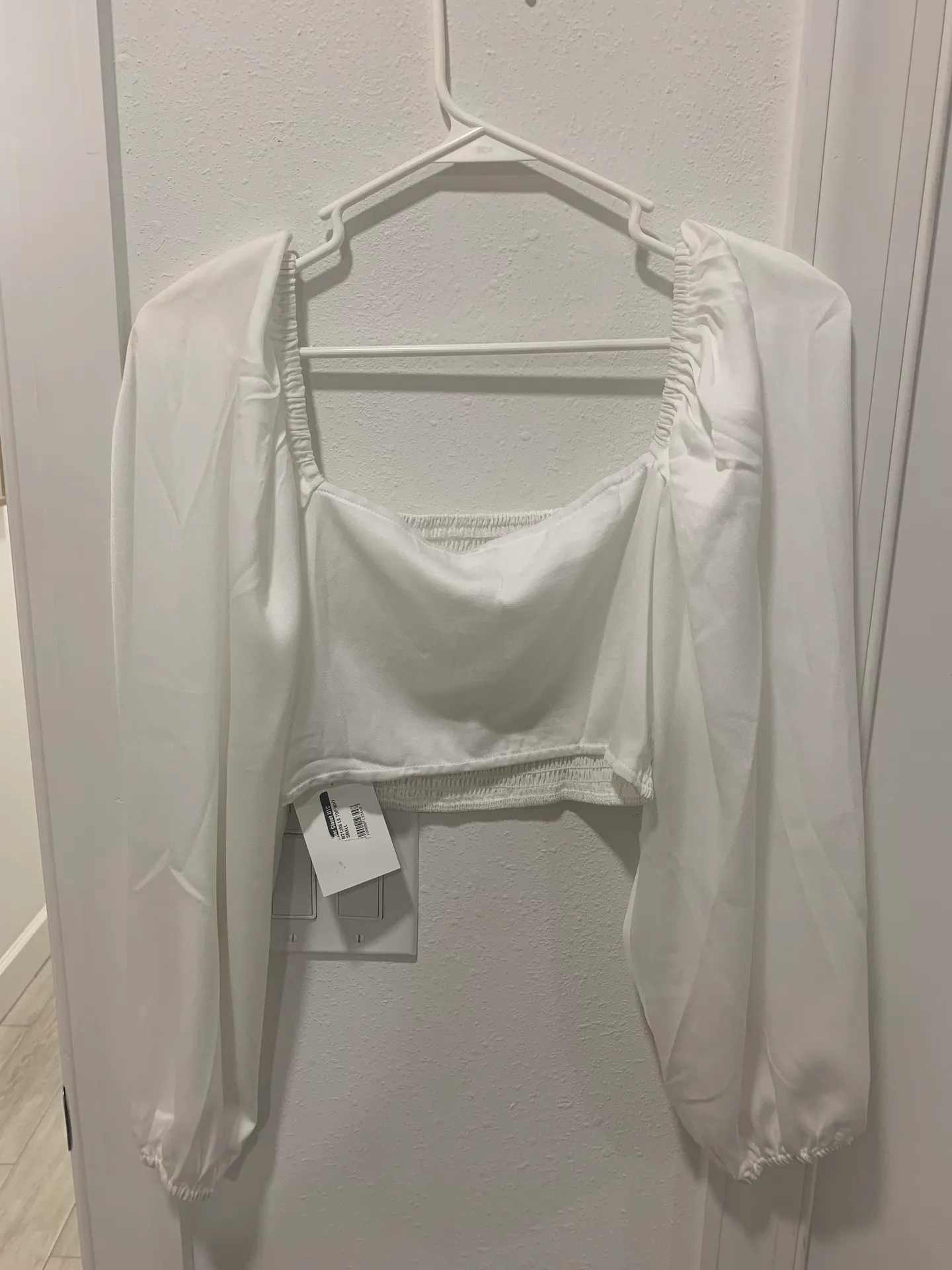 White Cropped Long Sleeve Top - Image 3