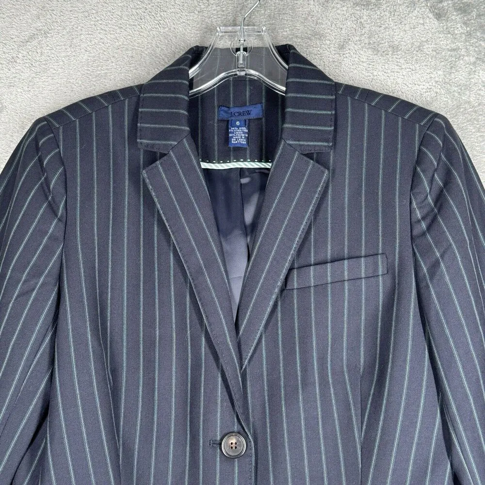 J Crew Blazer Women 6 Navy Blue Striped Jacket Preppy Academia Corpcore Polished - Image 4