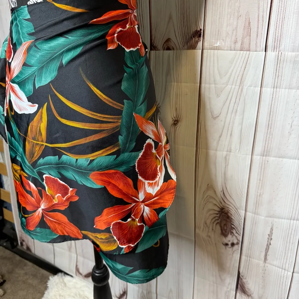 VTG 90s Hilo Hattie Wrap Skirt Aloha Print Sz OS Hawaiian Retro Orchid Tropical Black - Image 3