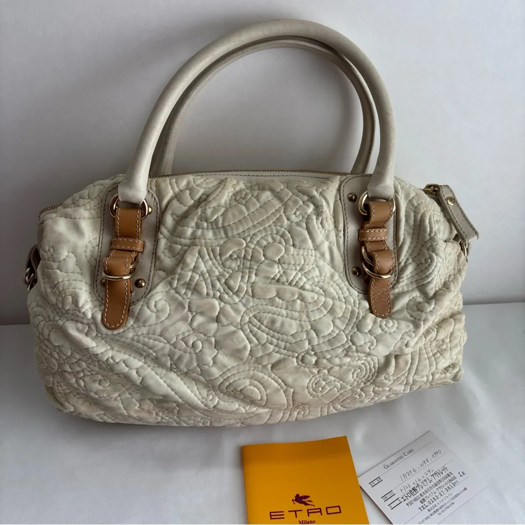 Etro Milano rare Quilted Beige Handbag Leather Trim 1B896 - Image 5