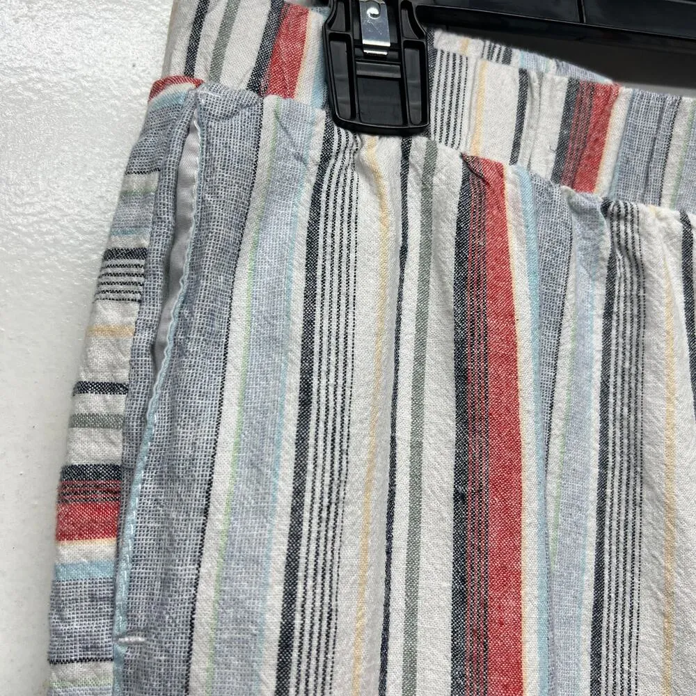 Cj Banks Linen Blend Striped Capri Women's Pull On Beach Pants Size Small Blue - Image 4
