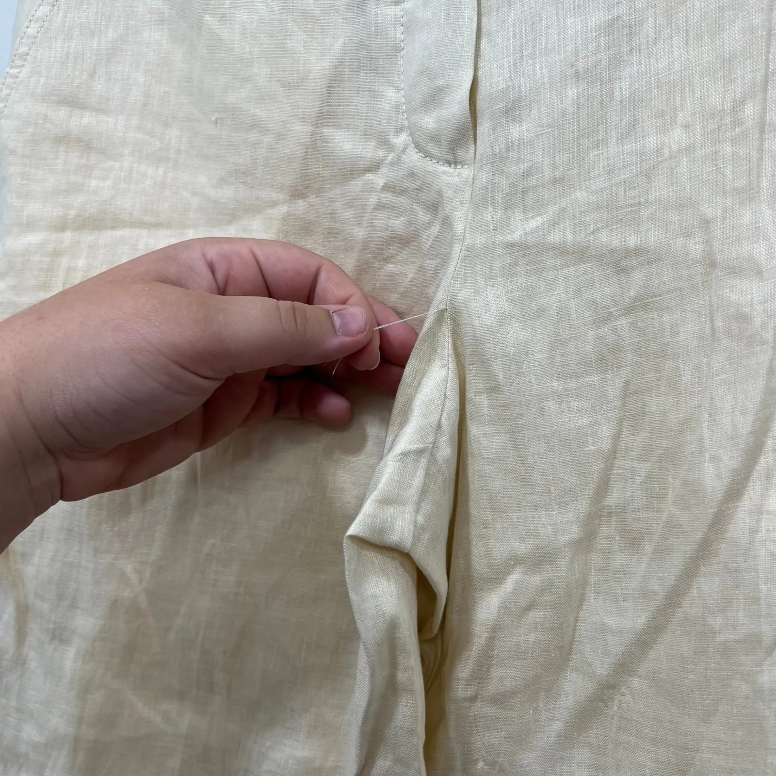 Theory Womens Pants 6 Cream‎ Ivory Linen Blend Raw Hem Lagenlook Summer Trouser - Image 4