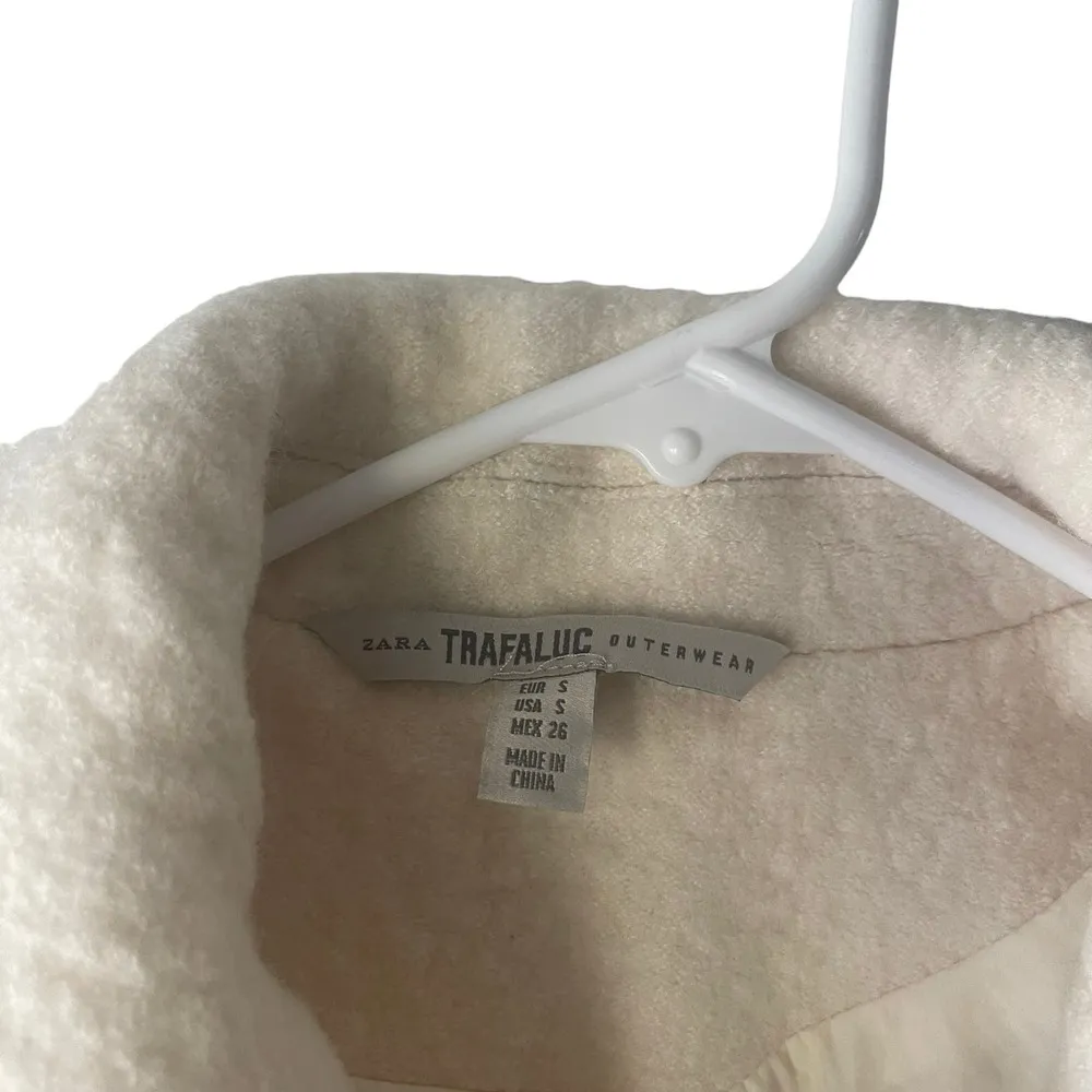 Zara Trafaluc Size Small Cream Tweed‎ Wool Blend Diagonal Zip Jacket - Image 5