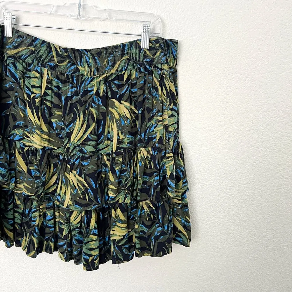 [ASOS Curve] Tropical Palm Print Ruffle Tiered Mini Skirt Elastic Waist Size 18 Green - Image 7