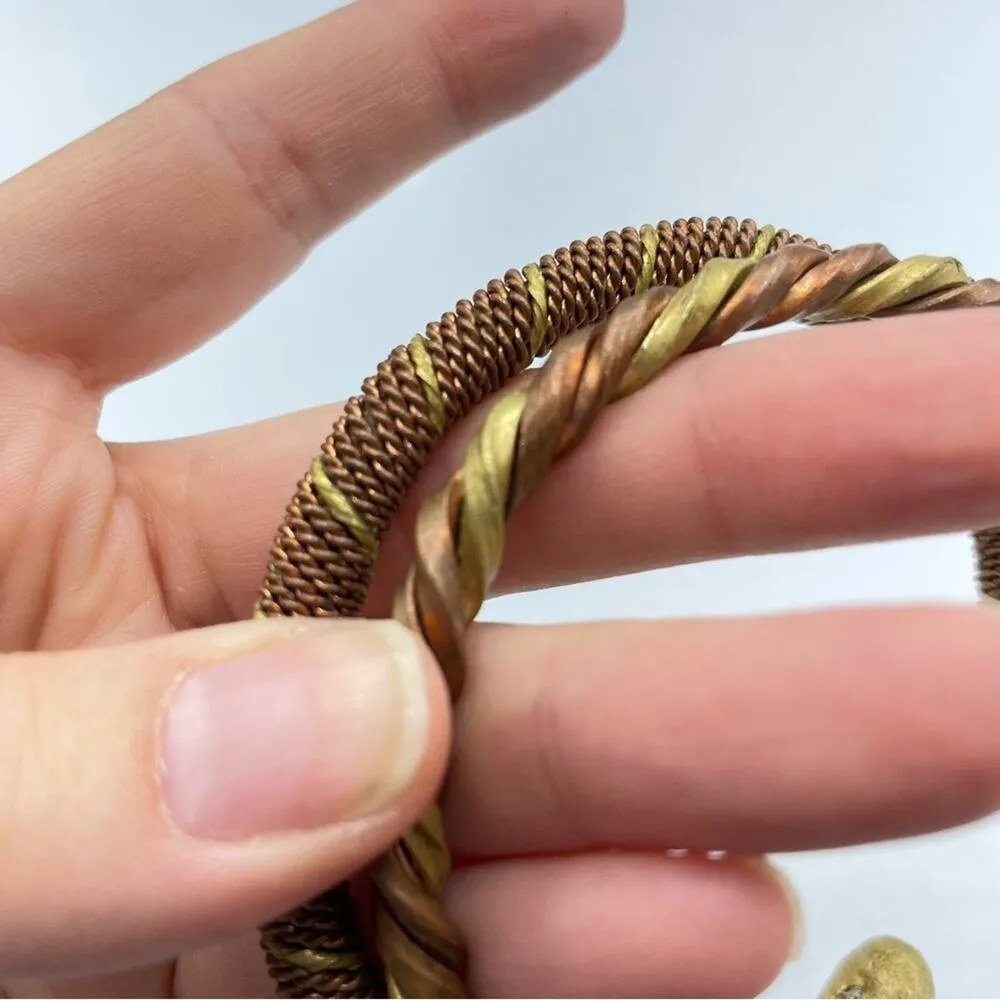 Bronze & Gold Tone Metal Twist Bracelet Cuffs Set of Two - Image 7
