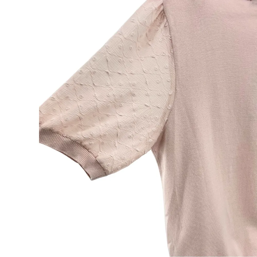 Adrianna Papell blush pearl short puff sleeve sweater Swiss dot cottage romantic - Image 3
