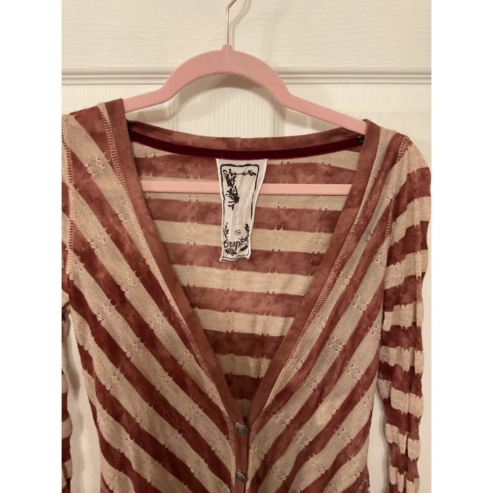 Anthropologie Scrapbook Striped Asymmetrical Hem Button Down Cardigan, M Red Size M - Image 2