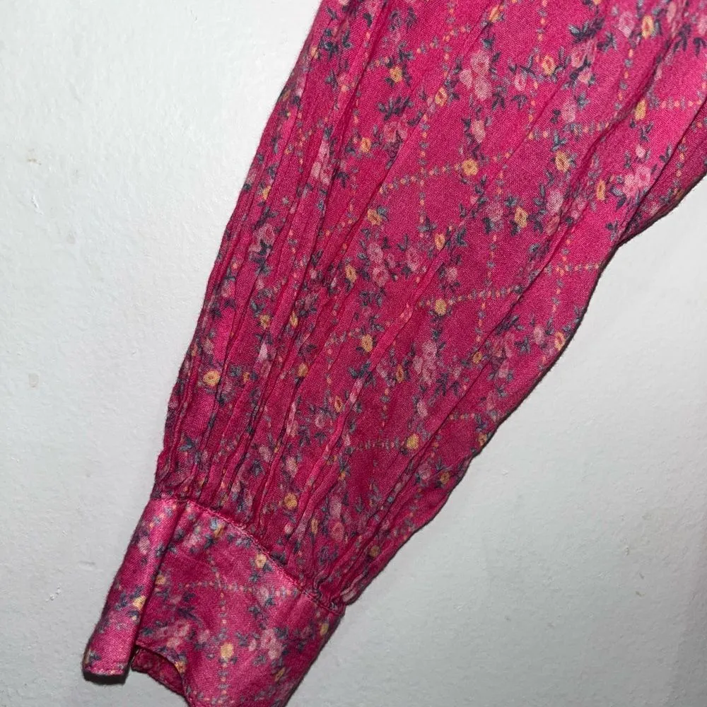 LoveShackFancy Hot Pink Prairie Cotton Peasant Blouse Floral Print Fuschia Berry - Image 8