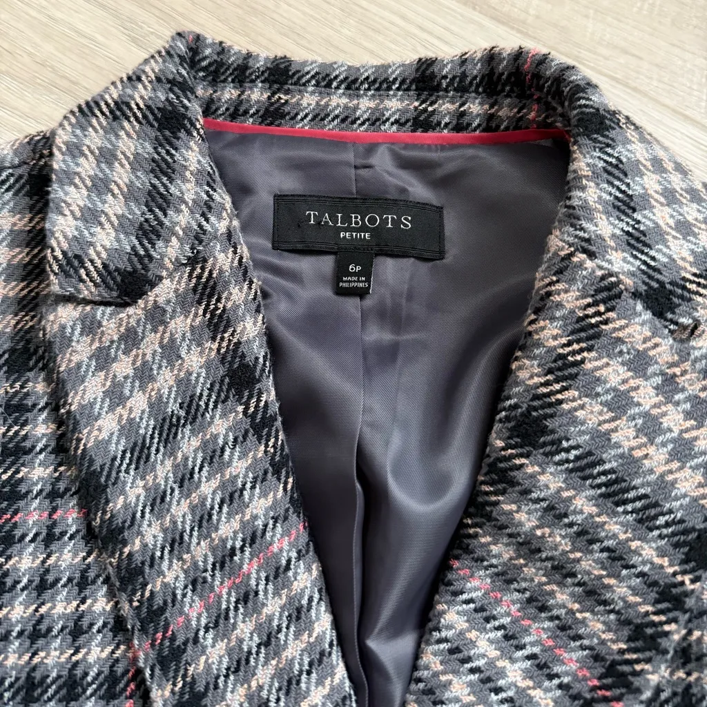 Talbots Double Breasted Bradwell Plaid Blazer Jacket | 6 Petite - Image 4