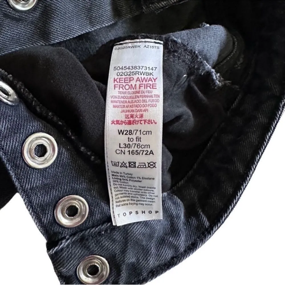 Topshop Straight Raw Hem Black Denim Popper Snap Cropped High Waist Jeans Sz 28 - Image 10