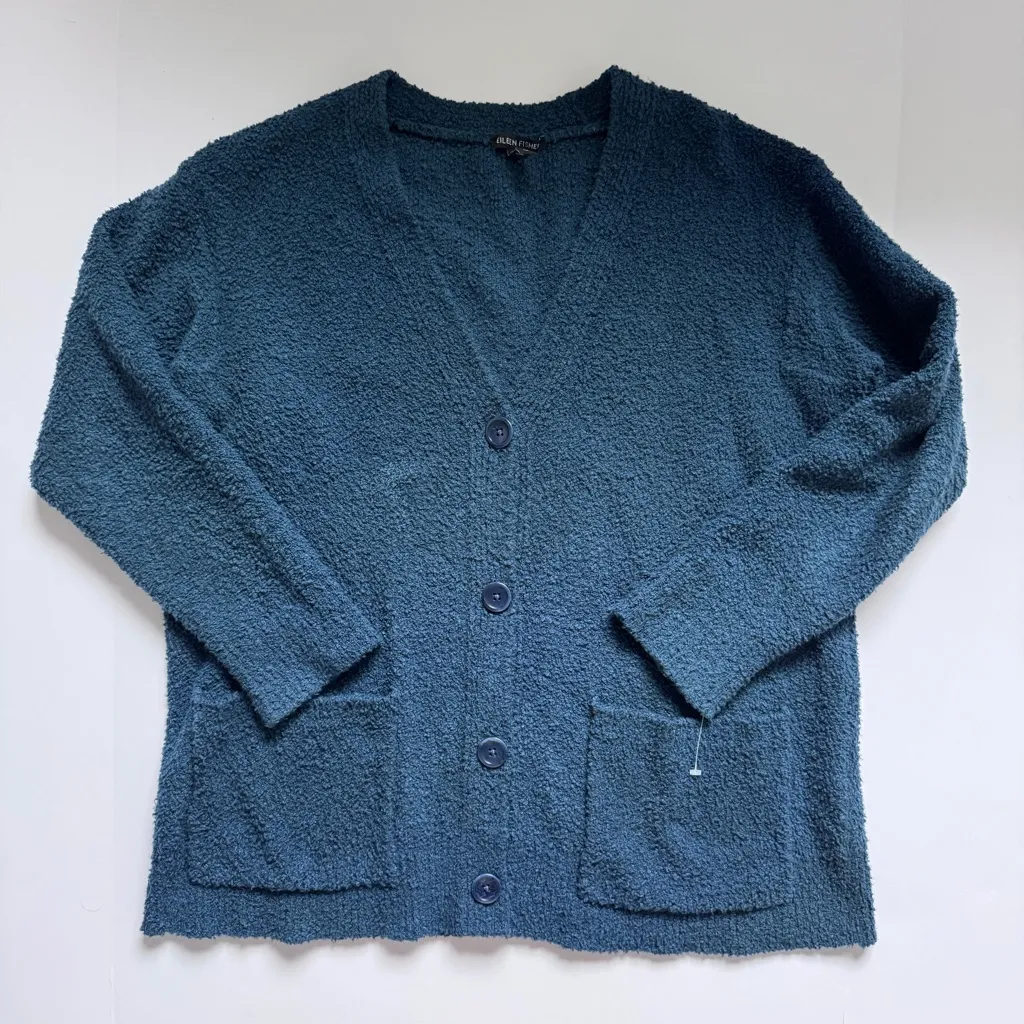 Eileen Fisher Adriatic Blue Cotton Boucle Cardigan Size Small Petite NWOT - Image 2