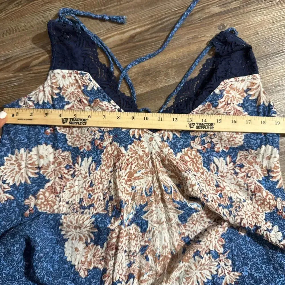 Free People Floral Printed Boho Hippie Crochet Lace Top Gown Dress M - Image 12