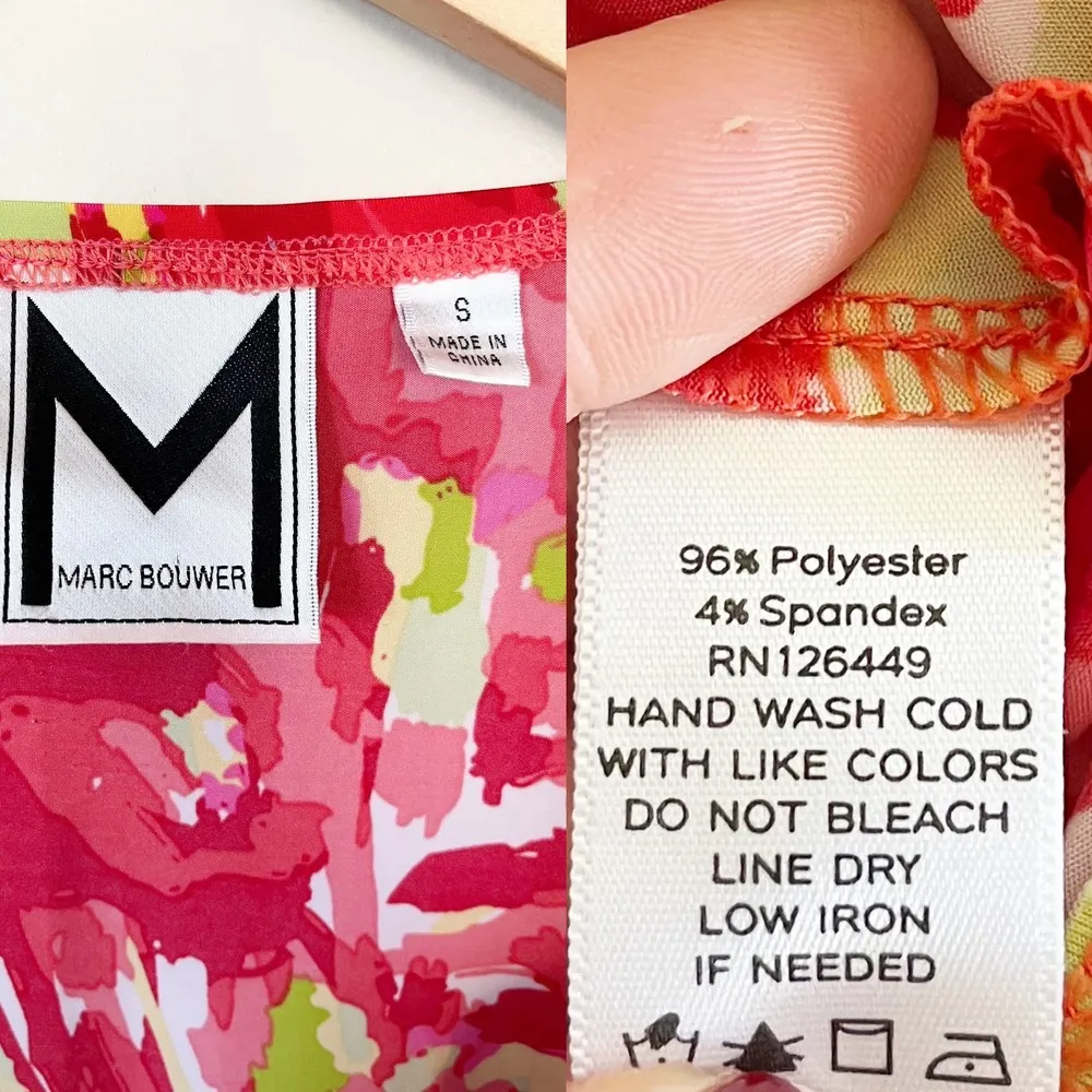 MARC BOUWER Abstract Print Top Blouse Scoop Neck Pullover Lightweight Small Orange - Image 2