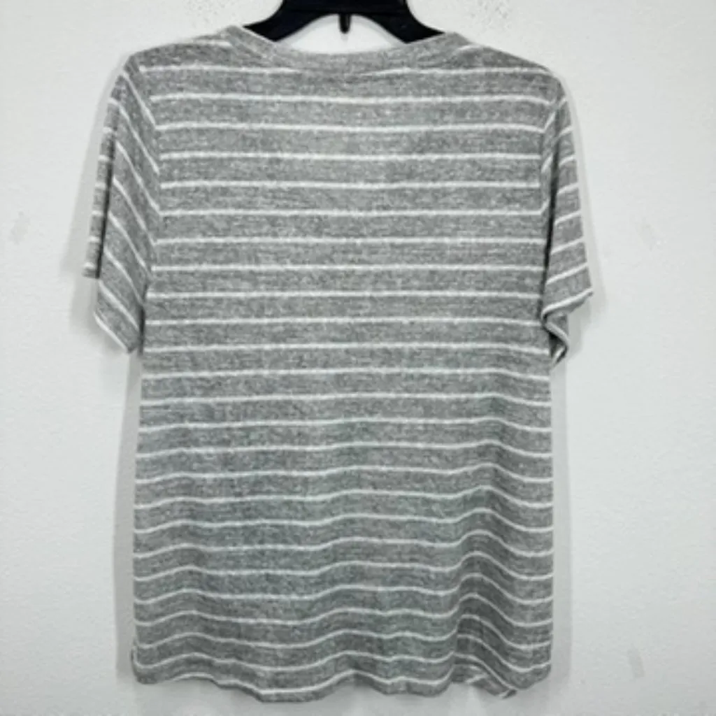 Caslon Nordstrom Twist Front‎ V Neck Lightweight Casual Tee Shirt Grey Striped - Image 5