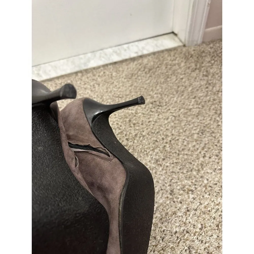 Vicini Made In Italy Tan Suede Faux Fur Lined Knee High Pointed Toe Boots Sz 8 - Image 7